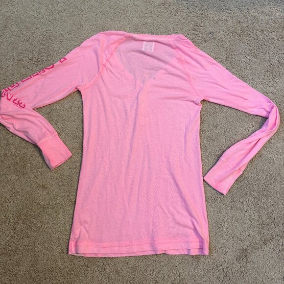1986 Pink Victorias Secret Hot Pink Henley LOVE PINK My Favorite T-Shirt Top - Picture 2 of 2